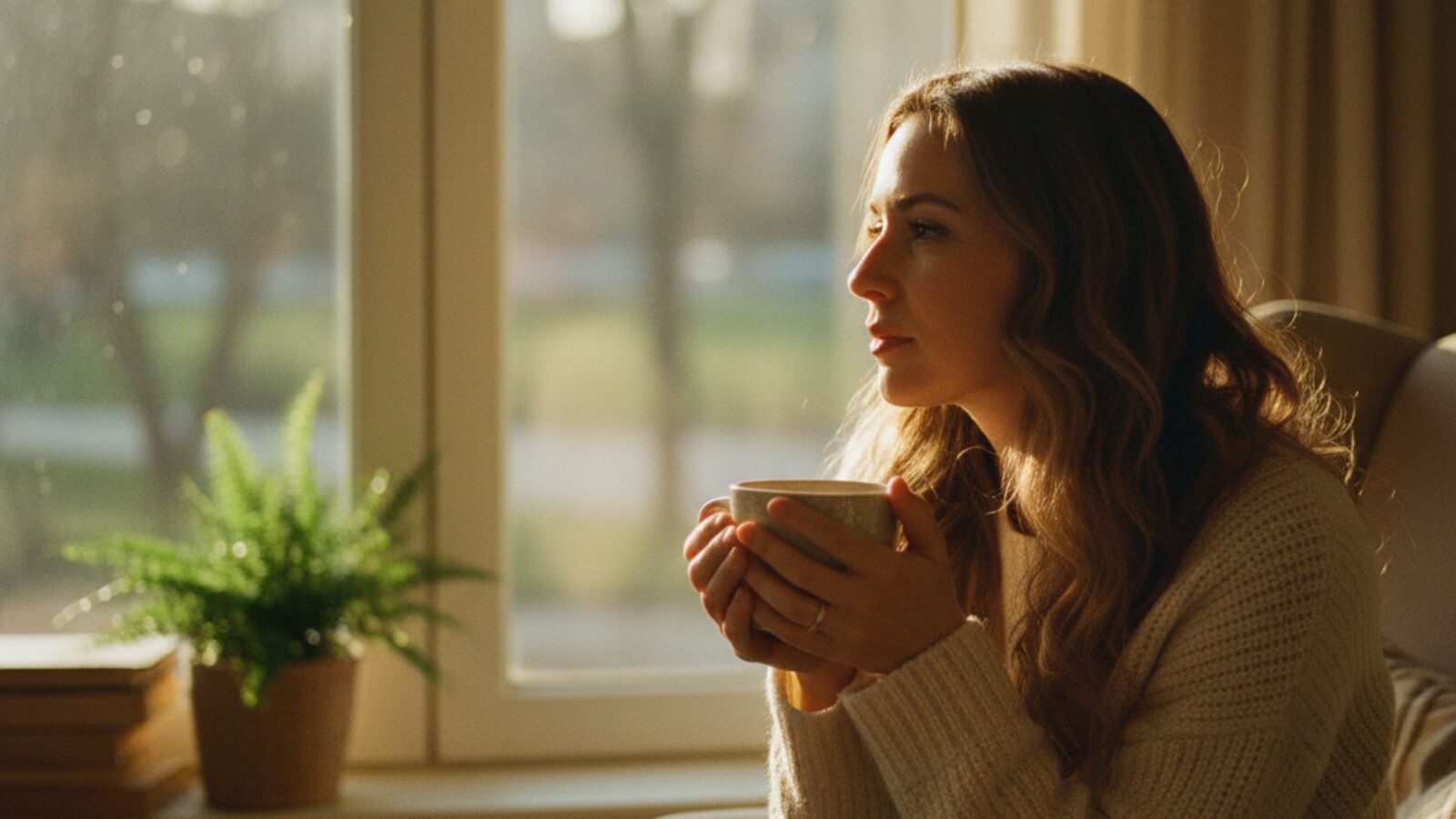 Woman sitting by a window looking thoughtful, illustrating early signs of hormonal imbalance