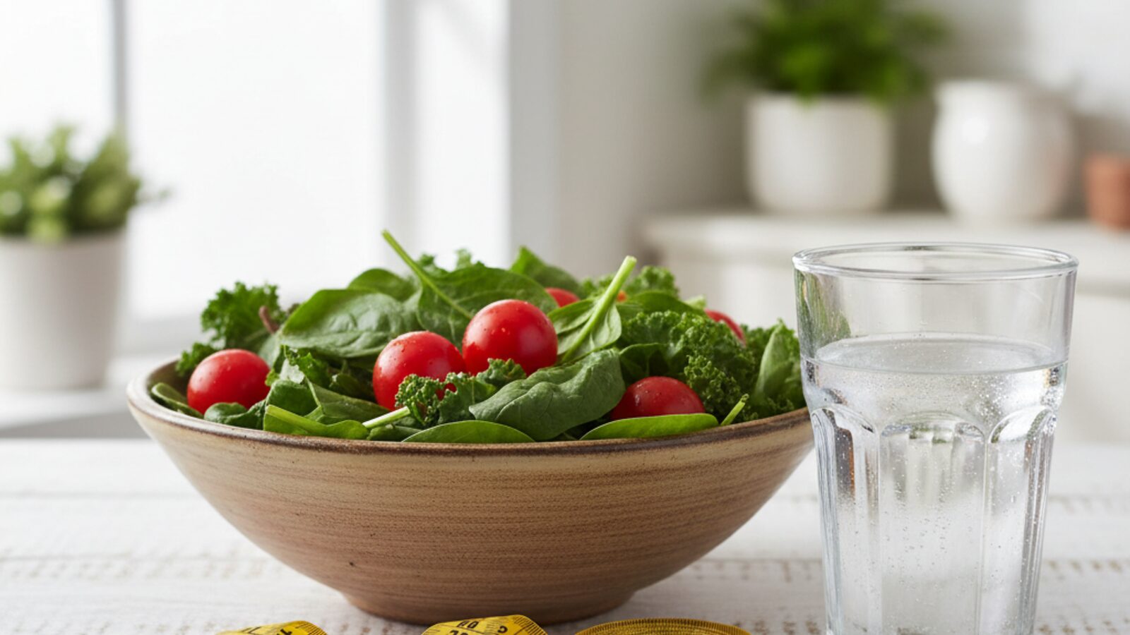 Measuring tape and fresh vegetables representing healthy beginner weight loss